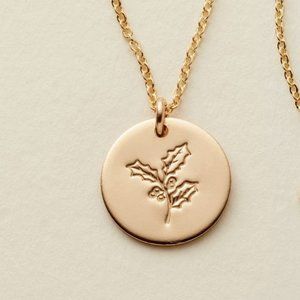 December Holly Birth Flower Minimal Charm Necklace